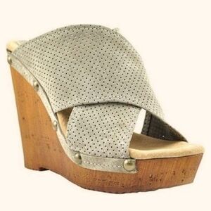 Sbicca Keyes Stone Genuine Leather Suede Wedge Wood Heels Size 39, (8 US)